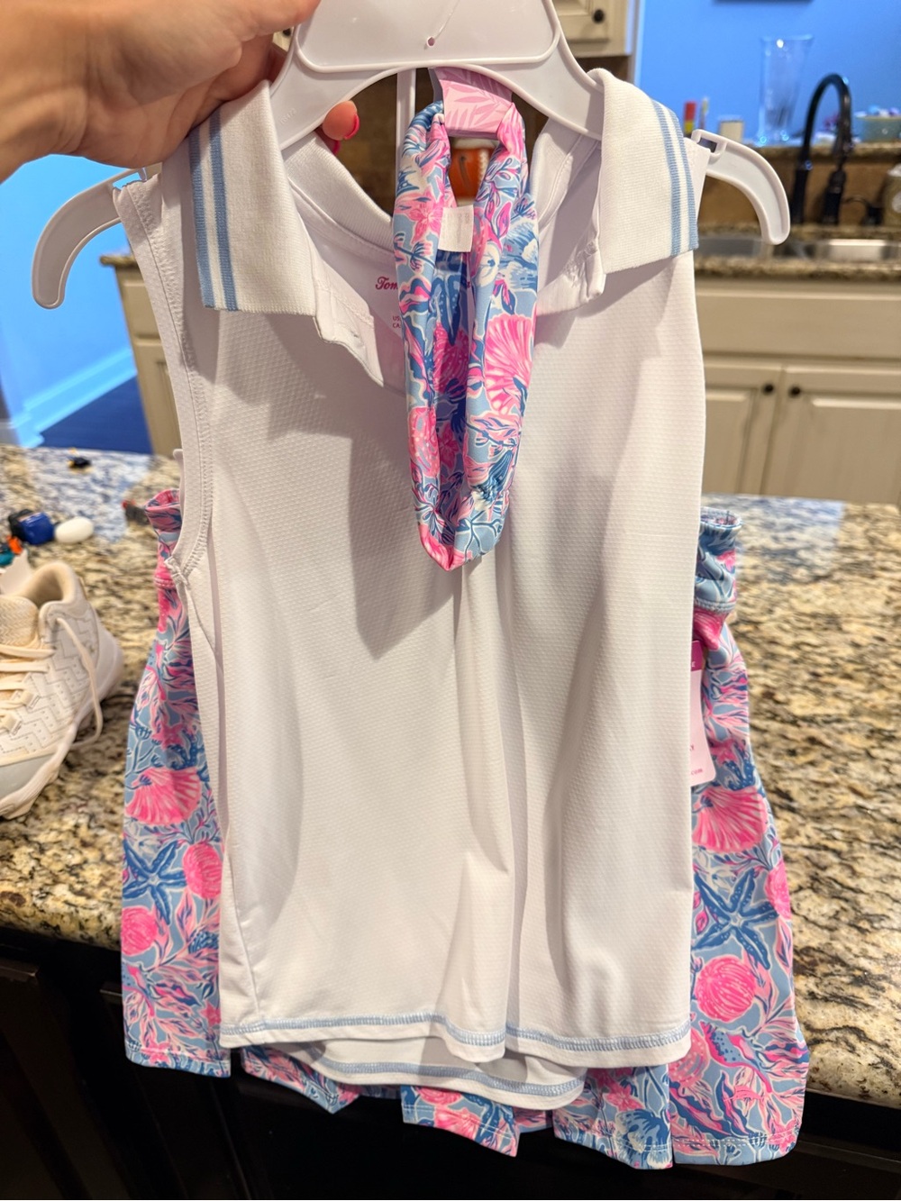 Tommy Bahama Girls White Polo Tank with Pink & Blue Floral Skort Set